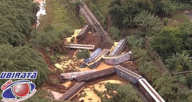 Descarrilamento de trem em ferrovia que corta Mateus Leme, na Grande BH. (Foto: Reprodução/ TV Globo)