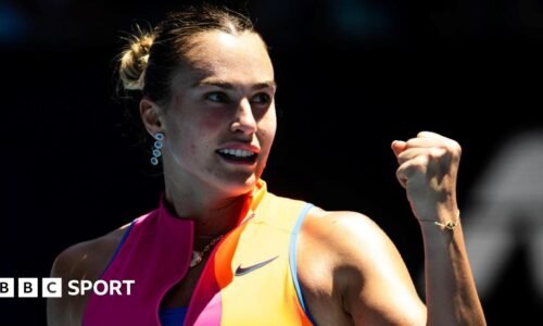 Aryna Sabalenka celebrates her quarter-final win over Iva Jovic