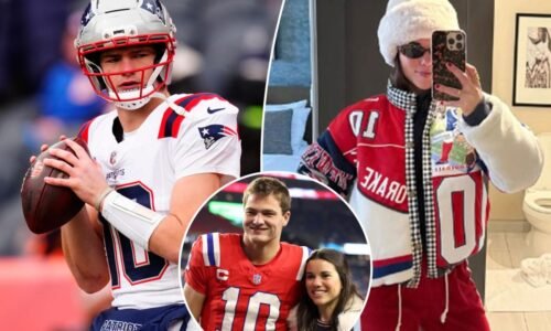 Drake Maye's wife models custom Patriots look before AFC Championship