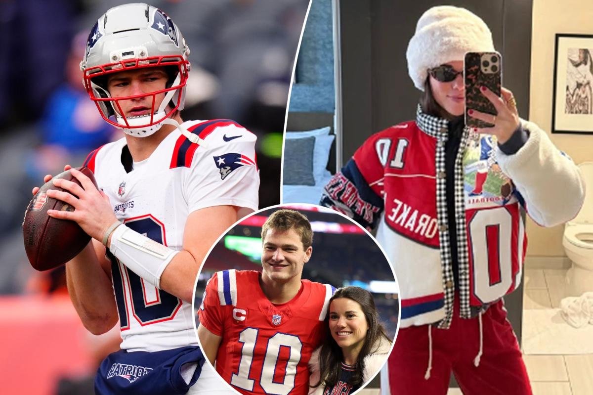 Drake Maye's wife models custom Patriots look before AFC Championship