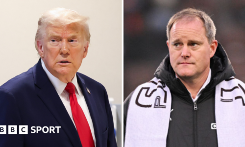 US President Donald Trump and Oke Gottlich. who is part of the German FA and president of Bundesliga club St. Pauli