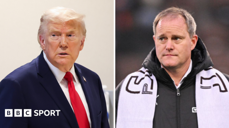 US President Donald Trump and Oke Gottlich. who is part of the German FA and president of Bundesliga club St. Pauli