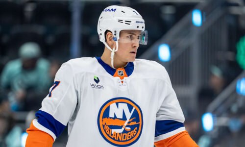 Jan 21, 2026; Seattle, Washington, USA; New York Islanders forward Maxim Tsyplakov (7) is pictured during a game against the Seattle Kraken at Climate Pledge Arena. Mandatory Credit: Stephen Brashear-Imagn Images