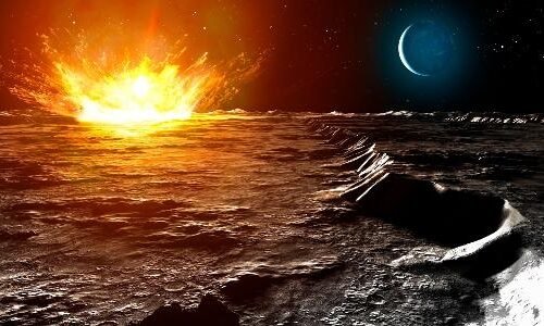 Representação artística de impacto na Lua; efeito na Terra seria um clarão e supertempestades de meteoros