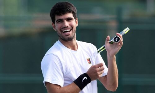 Carlos Alcaraz during a practice session earlier this week in Spain.