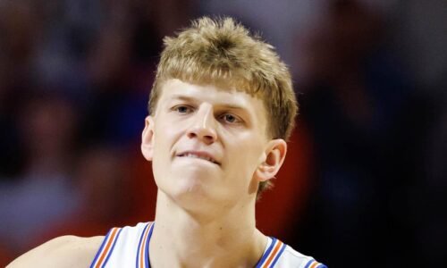 Feb 14, 2026; Gainesville, Florida, USA; Florida Gators forward Thomas Haugh (10): Matt Pendleton-Imagn Images