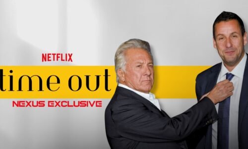Dustin Hoffman and Adam Sandler in black suits