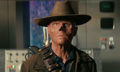 Cooper Howard/The Ghoul looking wide-eyed at a screen sitting off-camera in Fallout season 2 episode 7