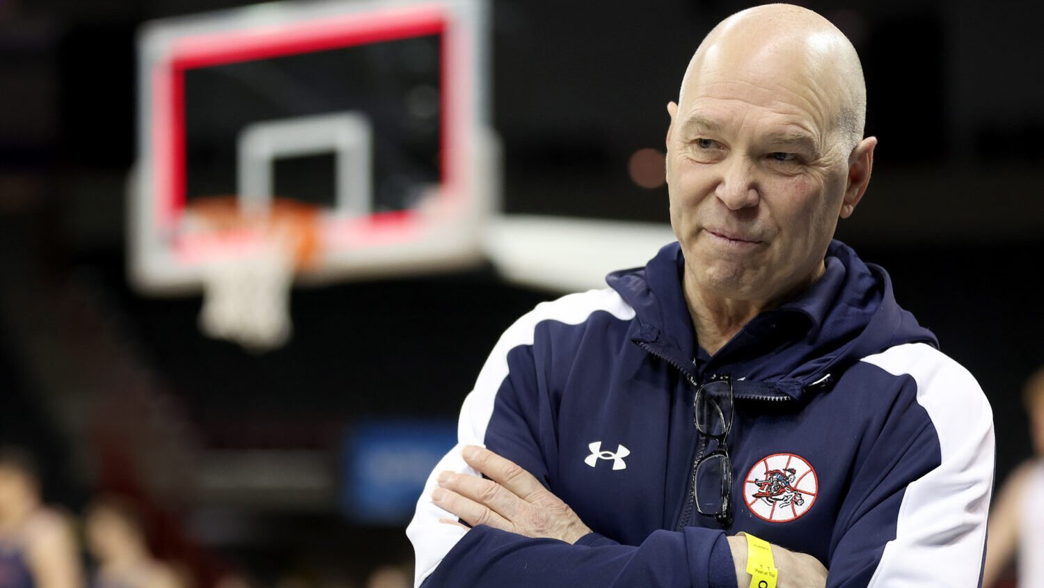 SPOKANE, WASHINGTON - MARCH 21: Head coach Randy Bennett of the St. Mary's Gaels looks on during pr...