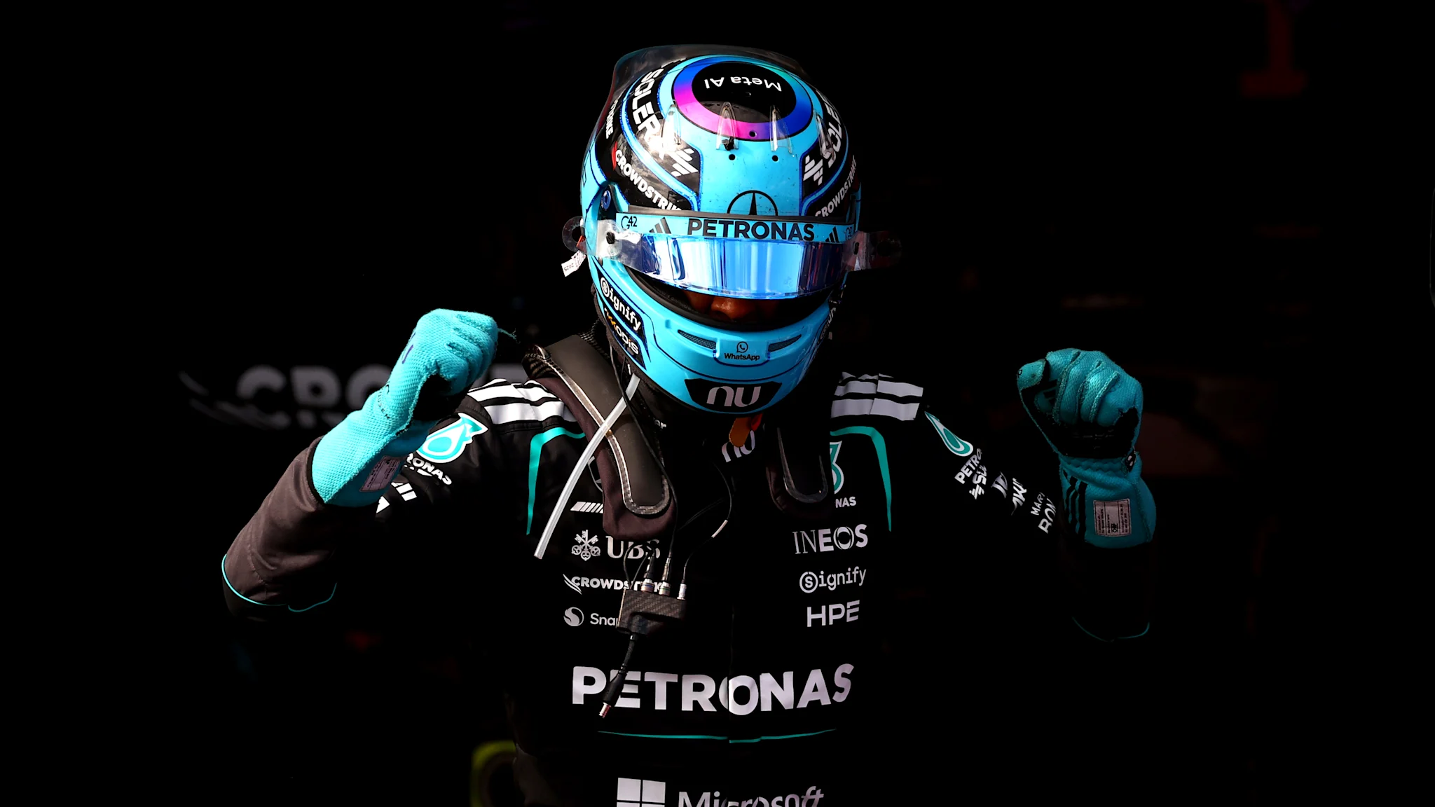 MELBOURNE, AUSTRALIA - MARCH 08: Second placed Andrea Kimi Antonelli of Italy and Mercedes AMG