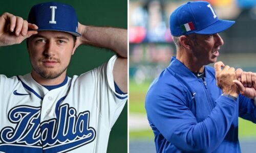 Kyle Teel learning from Jorge Posada on Team Italy
