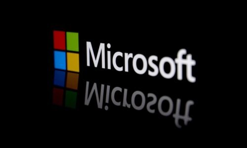 Microsoft logo on a black background.