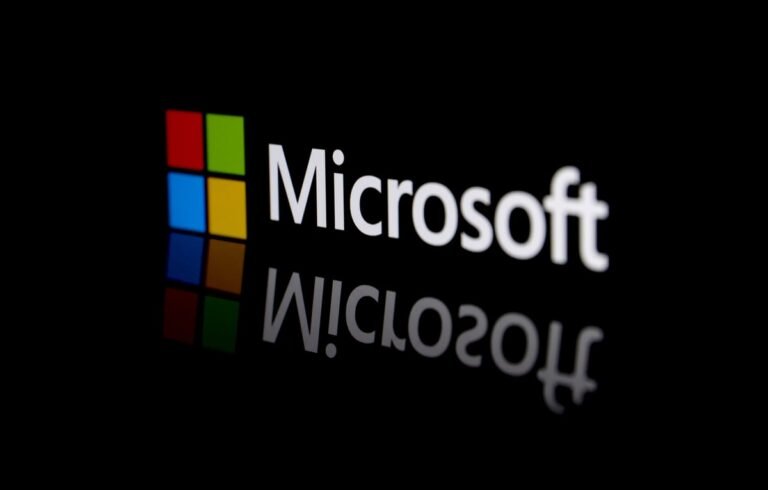 Microsoft logo on a black background.