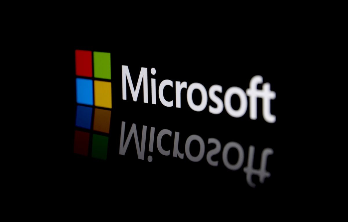 Microsoft logo on a black background.