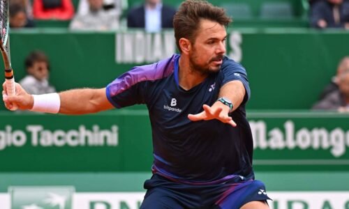 Stan Wawrinka in action at the 2025 Rolex Monte-Carlo Masters.