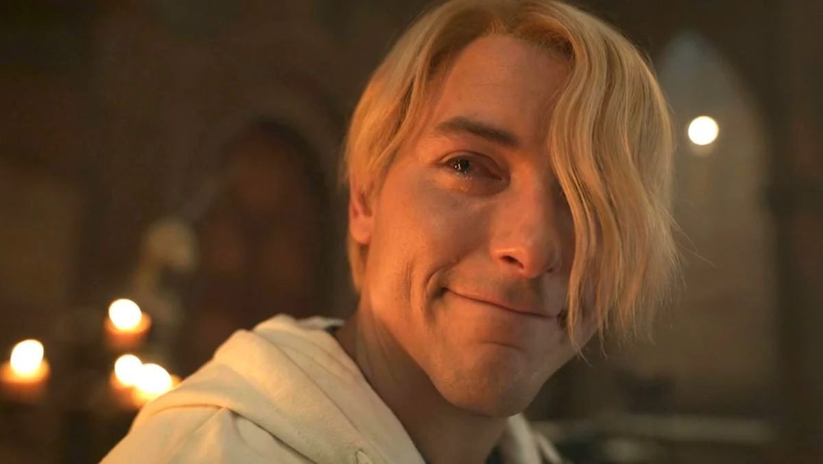 Sanji crying and smiling as he tells nami about his past and mom on one piece live action season 2