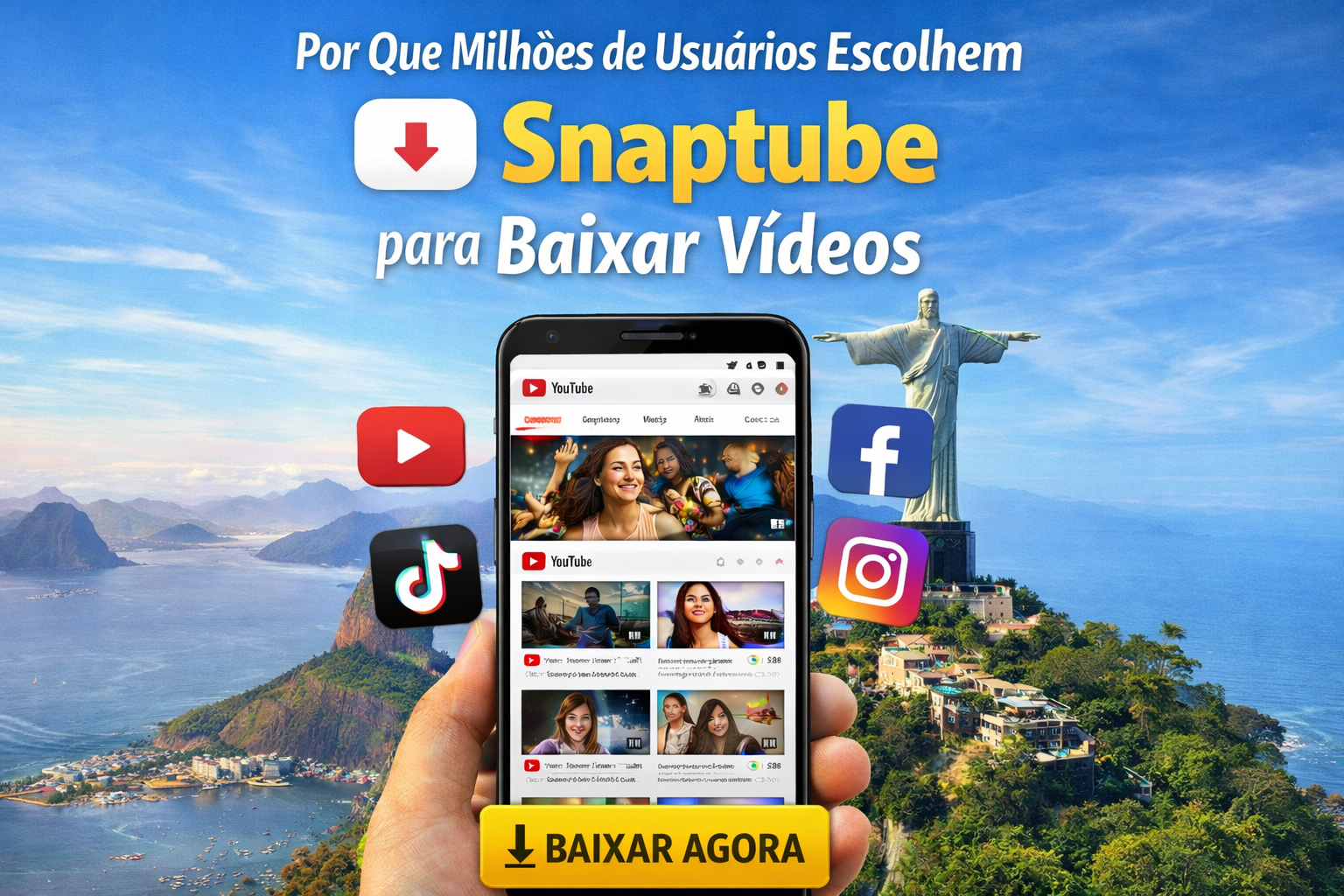 Usuários baixando vídeos com o aplicativo Snaptube no smartphone