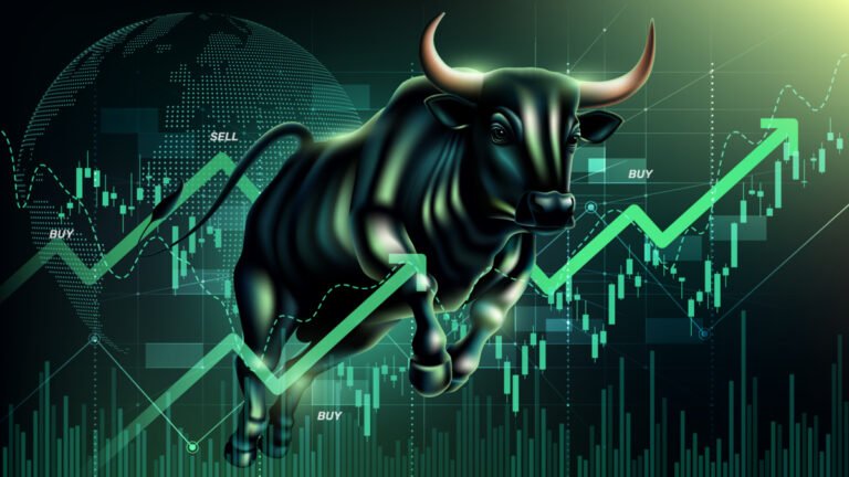 A bull jumping over a stock chart.