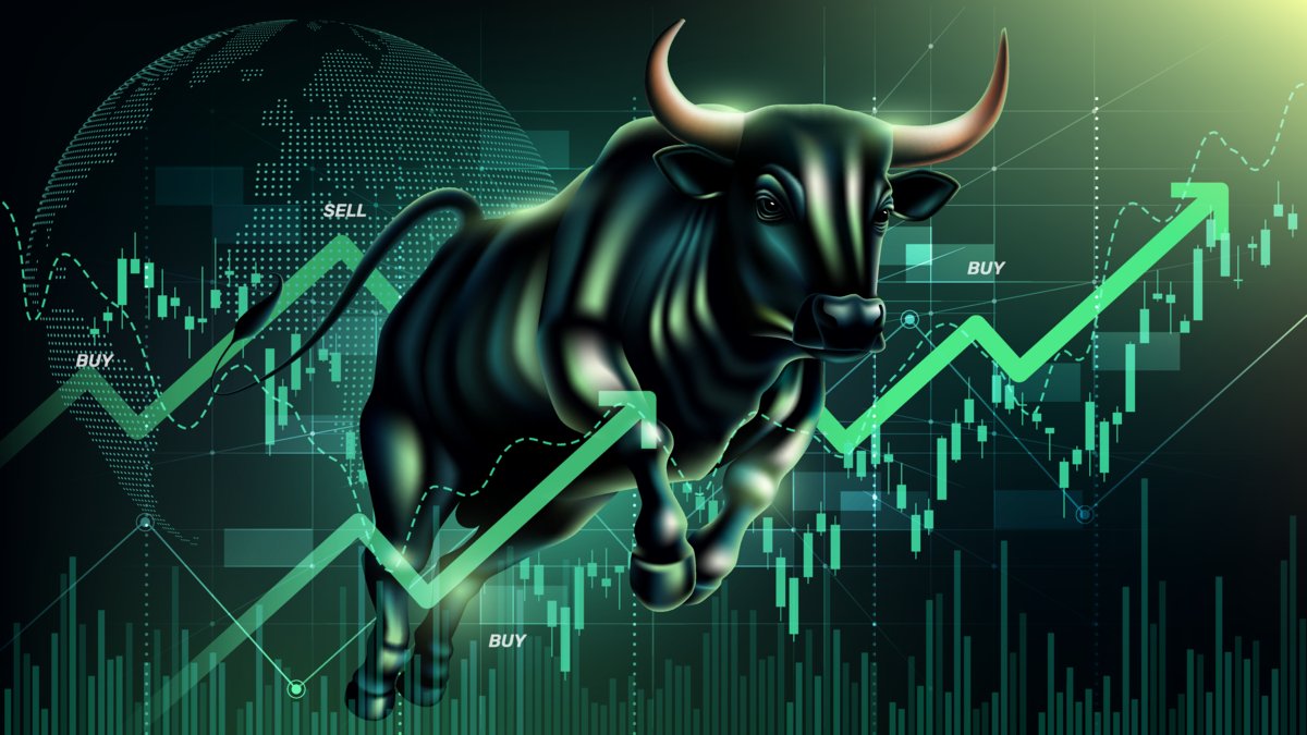 A bull jumping over a stock chart.