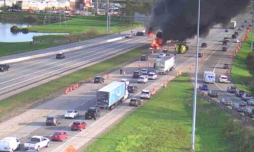 Fiery crash shuts down both directions of I-71 in Delaware County