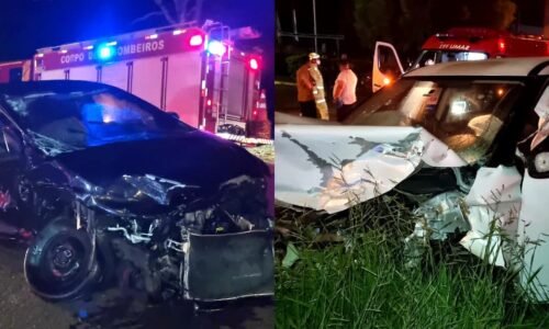 Forte colisão na BR-369 envolve táxi, carro e ônibus e termina com motorista detido em Cascavel