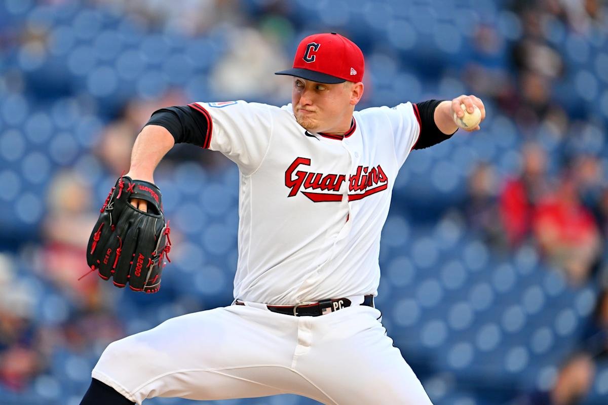 Parker Messick of the Cleveland Guardians pitches during the first inning against the Baltimore Orioles.