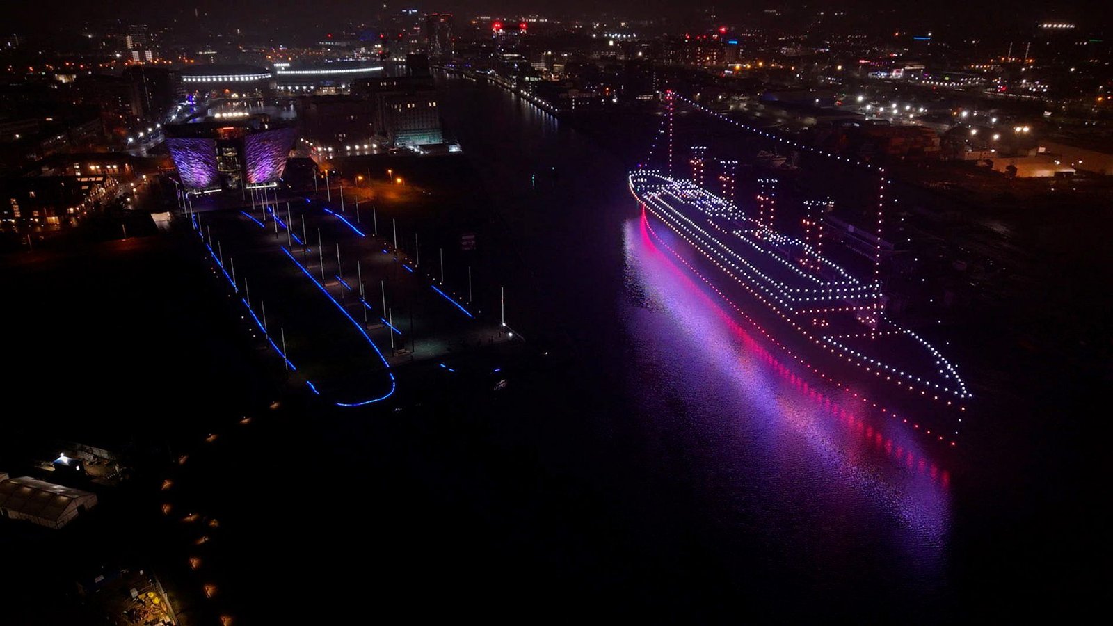 Haunting Titanic tribute made of 950 drones sails through Belfast harbor – but it was kept secret from the public