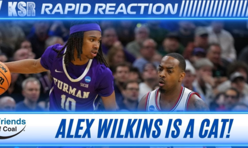 Mar 20, 2026; Philadelphia, PA, USA; Furman Paladins guard Alex Wilkins (10) dribbles the ball past UConn Huskies guard Alec Millender (9) in the second half during a first round game of the men's 2026 NCAA Tournament at Xfinity Mobile Arena. Mandatory Credit: Kyle Ross-Imagn Images