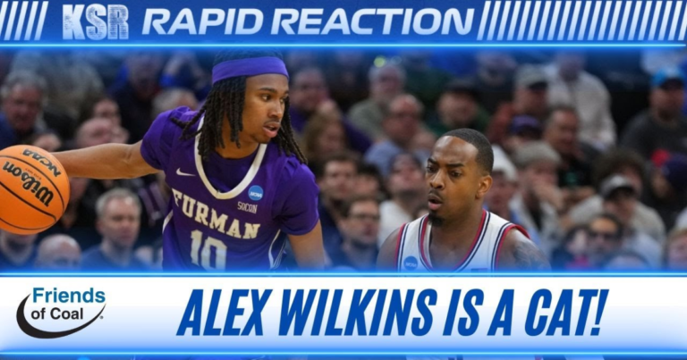 Mar 20, 2026; Philadelphia, PA, USA; Furman Paladins guard Alex Wilkins (10) dribbles the ball past UConn Huskies guard Alec Millender (9) in the second half during a first round game of the men's 2026 NCAA Tournament at Xfinity Mobile Arena. Mandatory Credit: Kyle Ross-Imagn Images