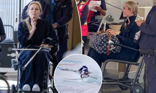 Lindsey Vonn seen in wheelchair in airport after Olympic crash