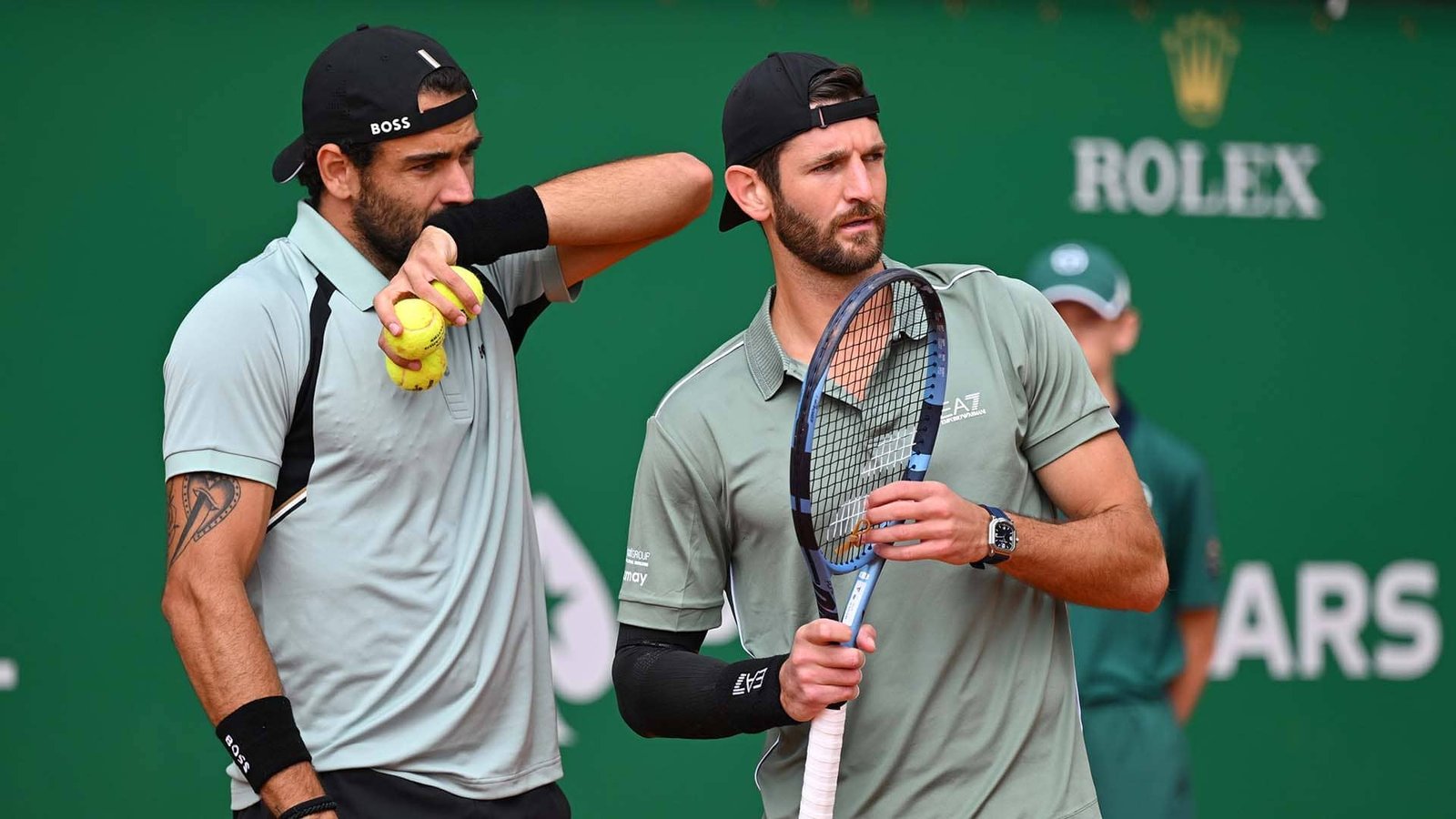 Matteo Berrettini and Andrea Vavassori during their first-round doubles win on Monday in Monte-Carlo.