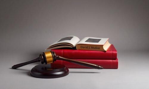 A high-end, photorealistic studio still-life photograph featuring a gavel, law books, and a nameplate, conceptually representing the prestige and professionalism of a top-ranked personal injury lawyer.