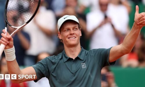 Jannik Sinner of Italy celebrates defeating Felix Auger-Aliassime of Canada in the quater finals
