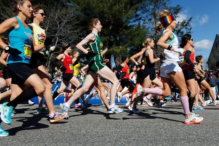 The Elite Women start the race for the 2011 Boston Marathon in Hopkinton. The clear skies and relatively cool temperatures in the 40s and low 50s made for ideal long-distance running conditions.