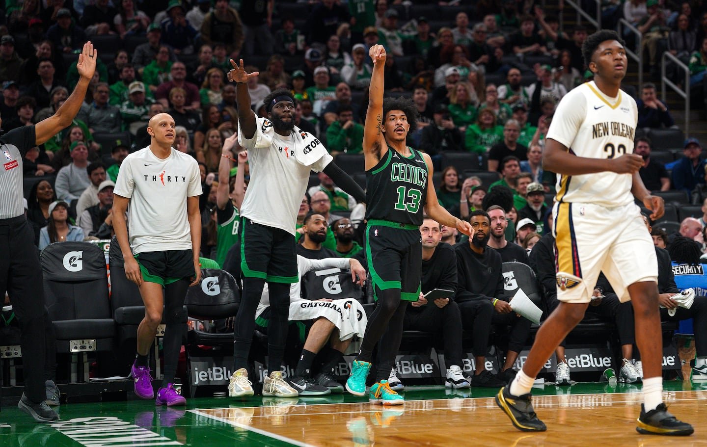 The Celtics made 29 3-pointers last game, tying an NBA record.