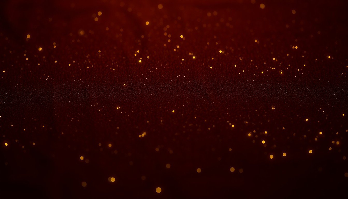 An extreme close-up photograph of a lush, velvety texture in deep shades of burgundy and gold, capturing the luxurious and glamorous essence of Ben Keaton