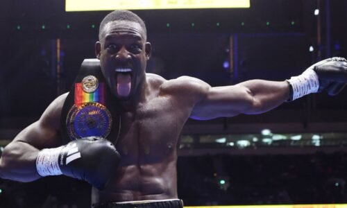 Richard Riakporhe celebrates his victory