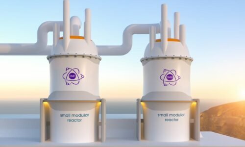 A rendering of an SMR power plant.