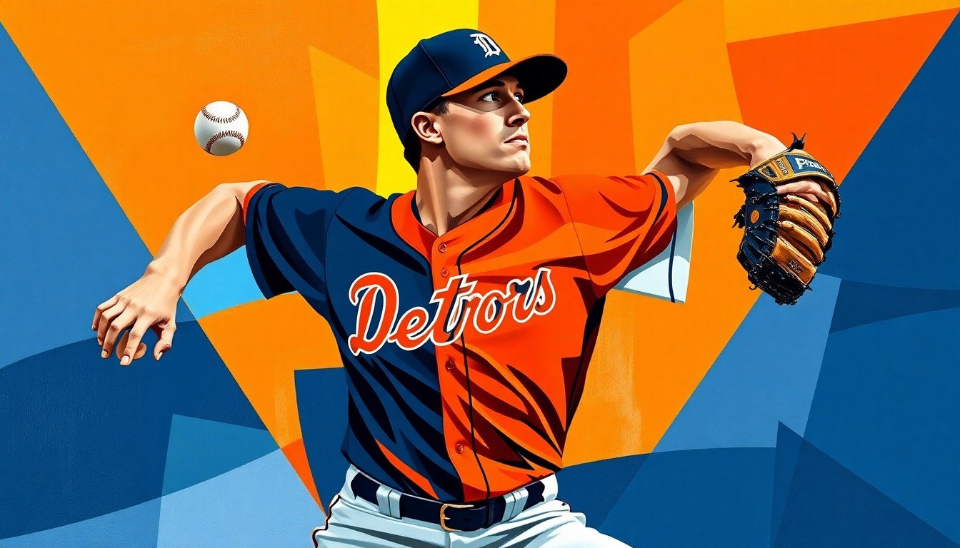 A fractured, multi-perspective painting depicting a baseball pitcher