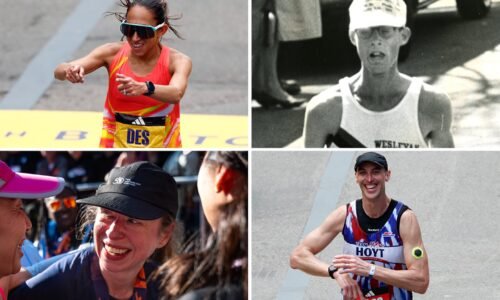 Clockwise from top left, Des Linden, Amby Burfoot, Zdeno Chara, and Chelsea Clinton are all slated to run the Boston Marathon this year.