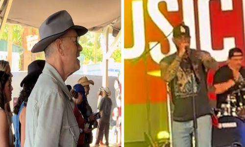 Tom Hanks Rocks Along to Son Chet's Stagecoach Performance