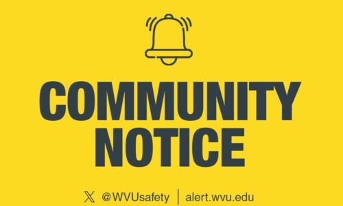 A gold graphic includes the words Community Notice in blue