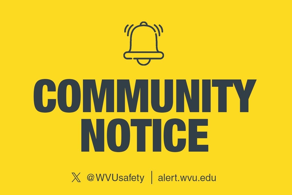 A gold graphic includes the words Community Notice in blue