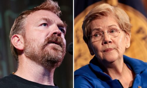 Composite image of Graham Platner and Elizabeth Warren.