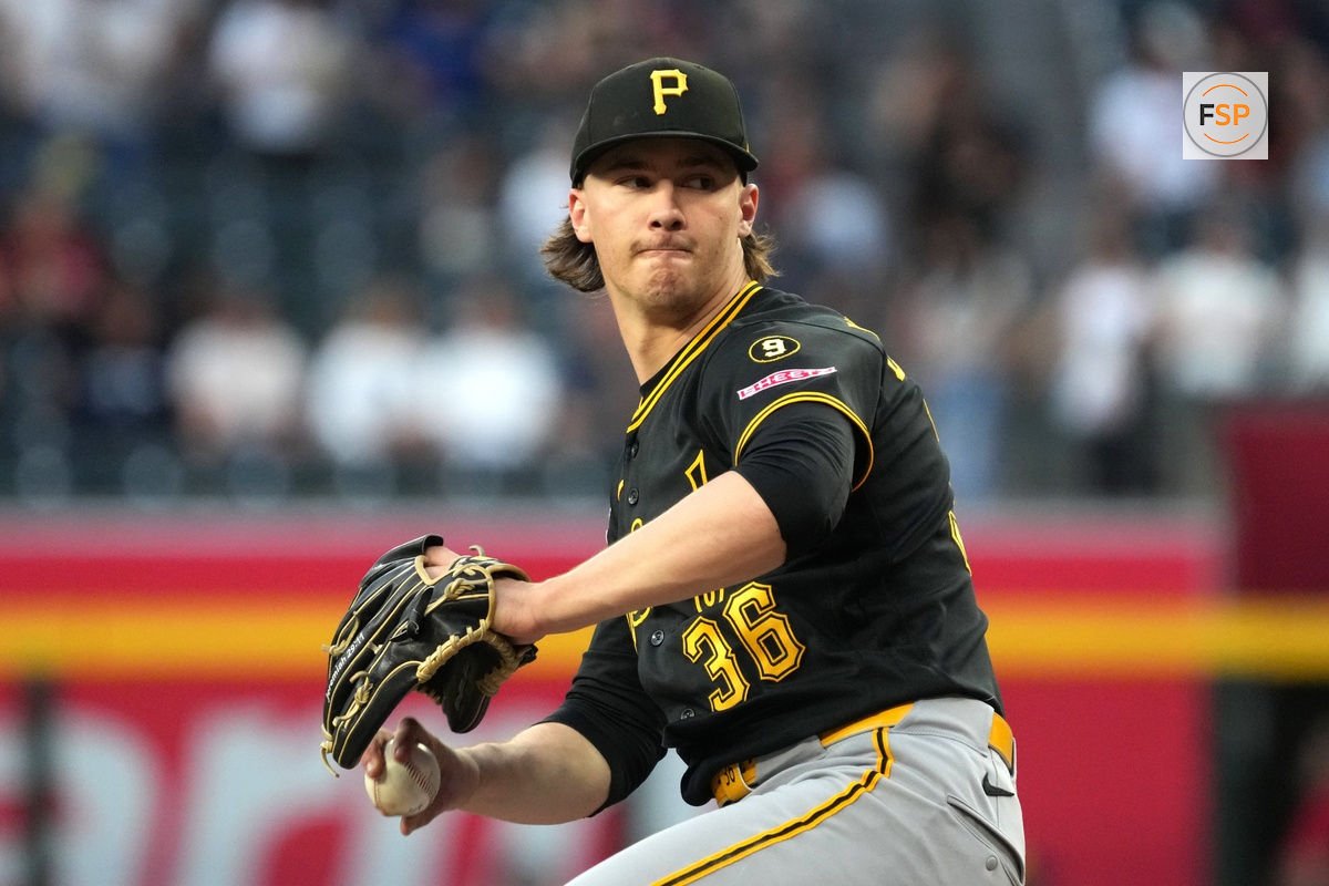 May 5, 2026; Phoenix, Arizona, USA; Pittsburgh Pirates pitcher Bubba Chandler (36) throws against the Arizona Diamondbacks in the first inning at Chase Field. Credit: Rick Scuteri-Imagn Images