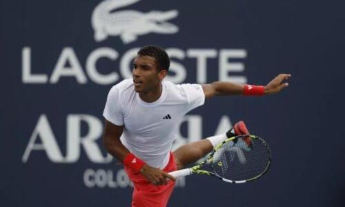 Felix Auger-Aliassime in action ahead of the ATP Hamburg.