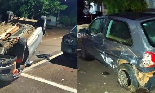 Acidente com capotamento é registrado na Rua Marechal Cândido Rondon região do bairro Canadá