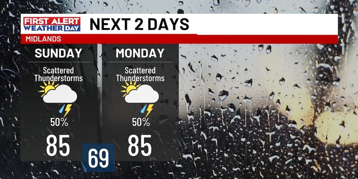 Additional showers, storms expected through the end of the holiday weekend