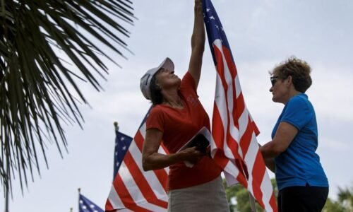 American flags through centuries displayed on Isle of Palms