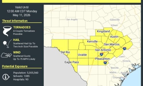 The highlighted area is under a severe thunderstorm watch until midnight Sunday night.